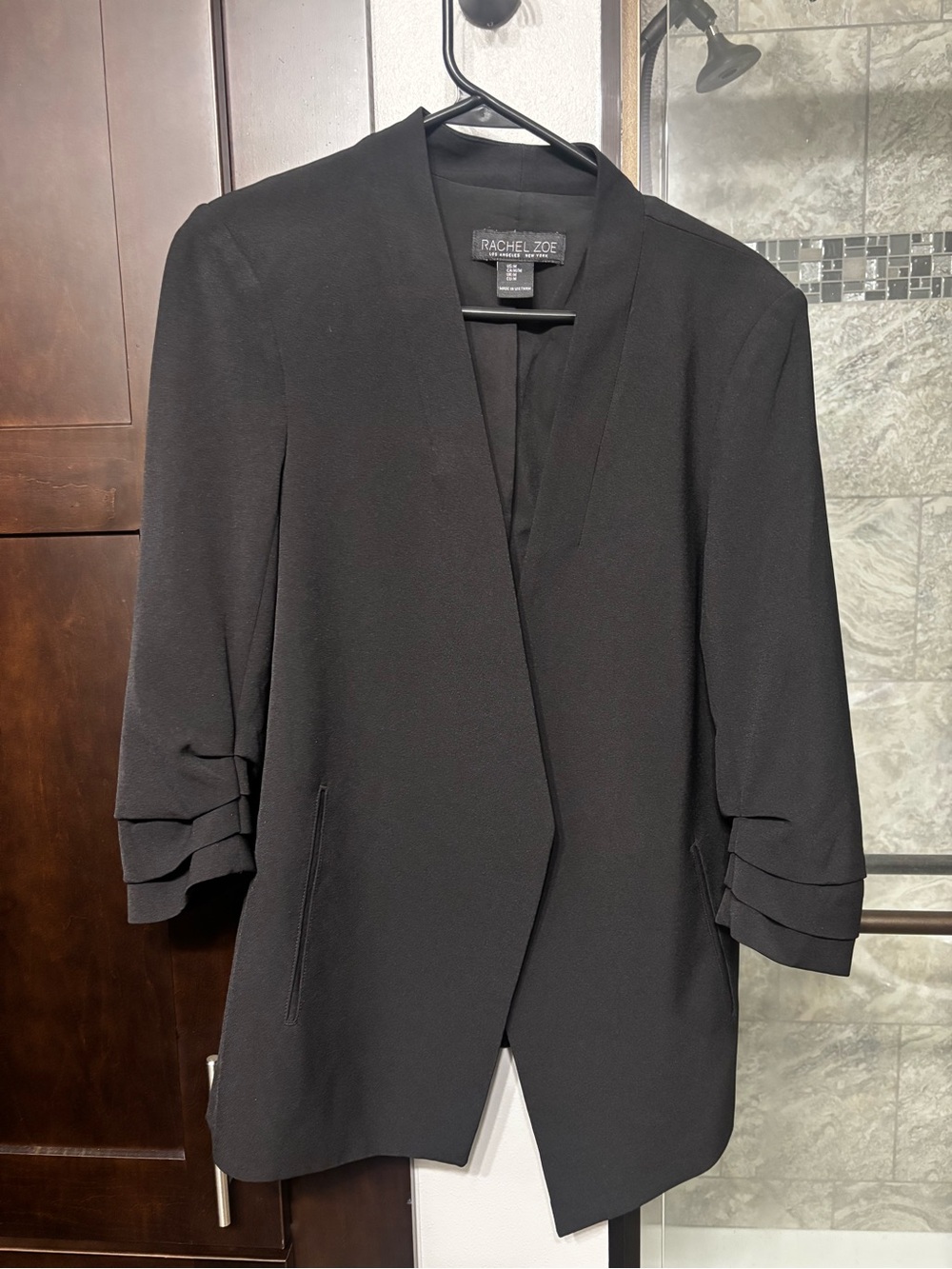 Rachel Zoe Black Open-Front Layered-Sleeve Blazer